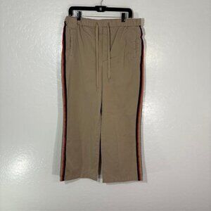 Maeve Tan Wide-Leg Pants with Red and Black Stripes